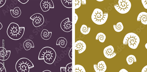 Seamless patterns of outlines seashells, vector background, paper, wallpaper, fabric, textile