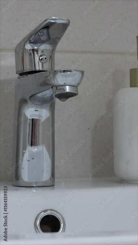 Faucet Dripping Water Drop By Drop. Vertical. Faucet Dripping Water Drop By Drop. Vertical.