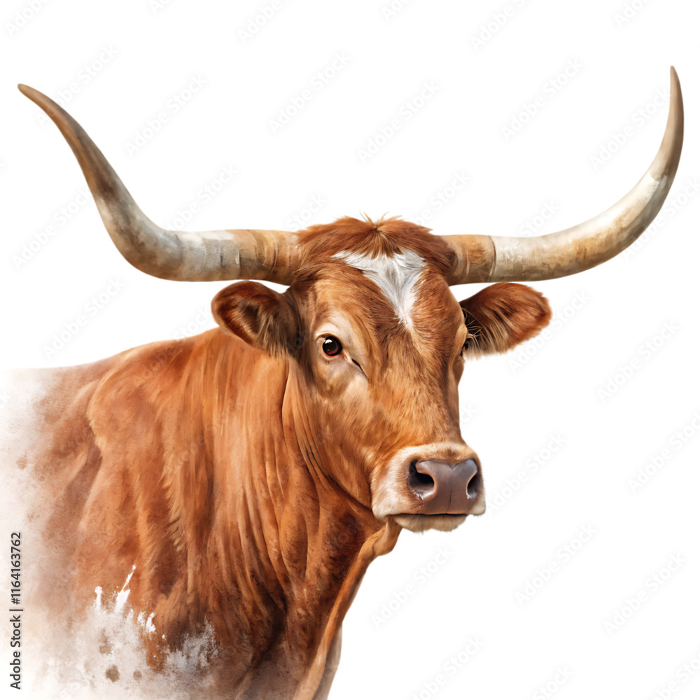 Naklejka premium Texas longhorn cow front view cattle portrait