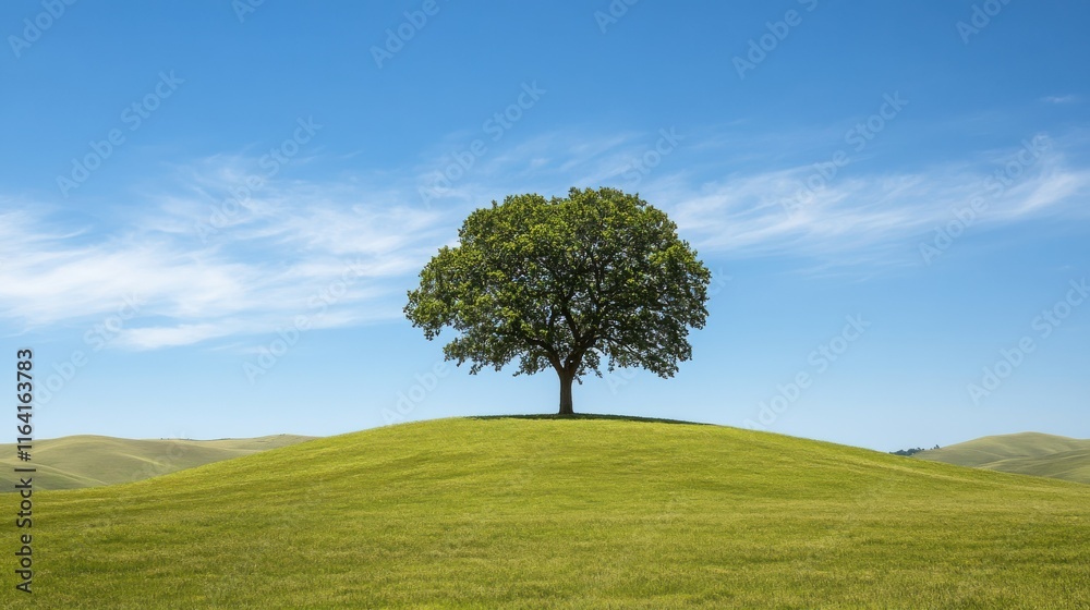Lone tree on gentle hill under clear blue sky Lone tree on gentle hill under clear blue sky
