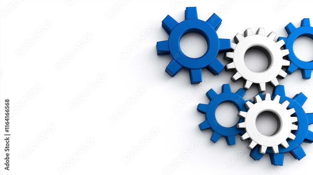 Blue and White Gears on a Clean Background for Mechanical Concepts Blue and White Gears on a Clean Background for Mechanical Concepts