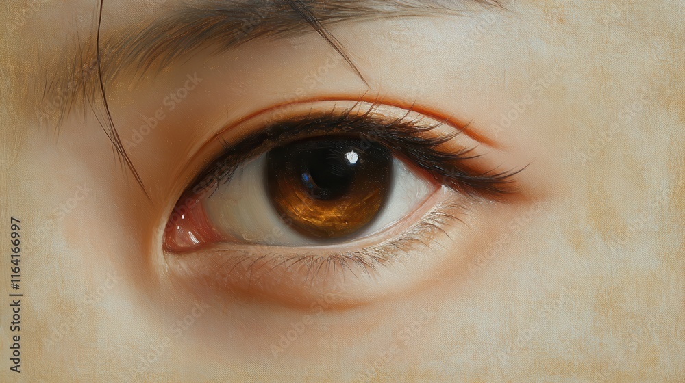 Obraz premium Close-Up of a Realistic Human Eye with Detailed Texture and Natural Colors in a Studio Setting