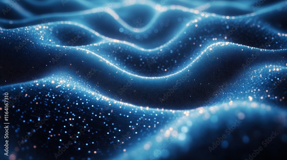 Obraz premium Abstract blue wave background with glowing particles.