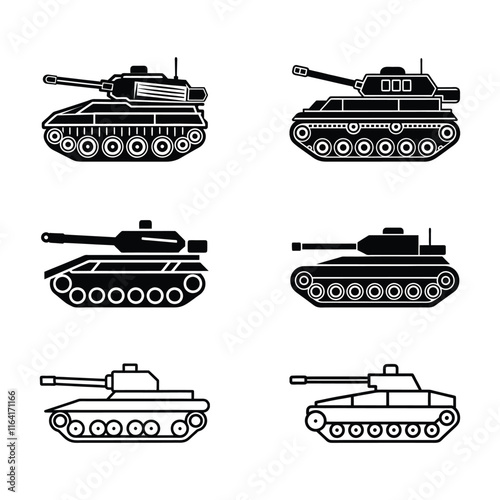 war and army symbol Military main battle tank silhouettes bundle
