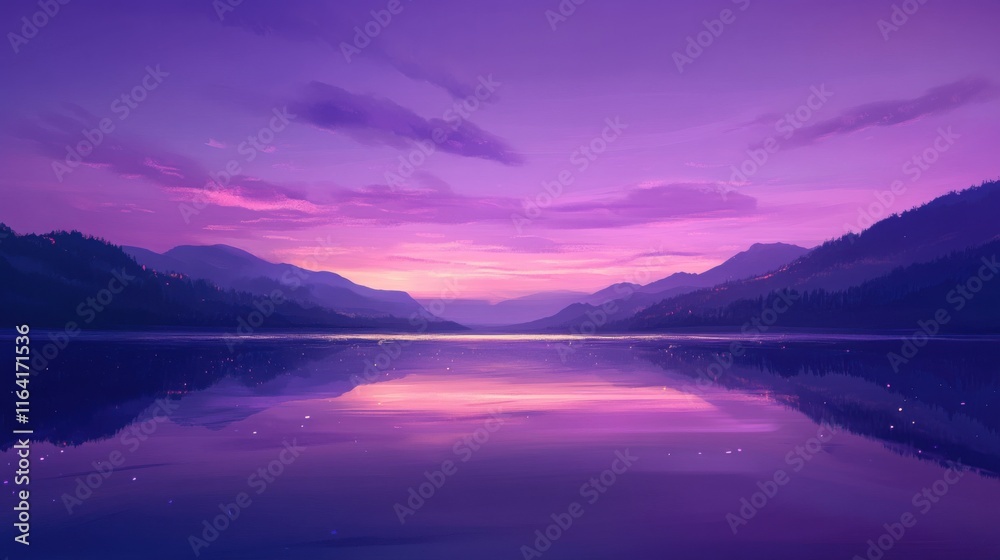 Fototapeta premium Tranquil Purple Sky Over Calm Lake at Dusk