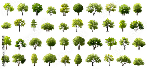 Vertor set of green tree,plants side view for landscape elevations,element for backdrop,eco environment concept design,watercolor greenery scene,shrub