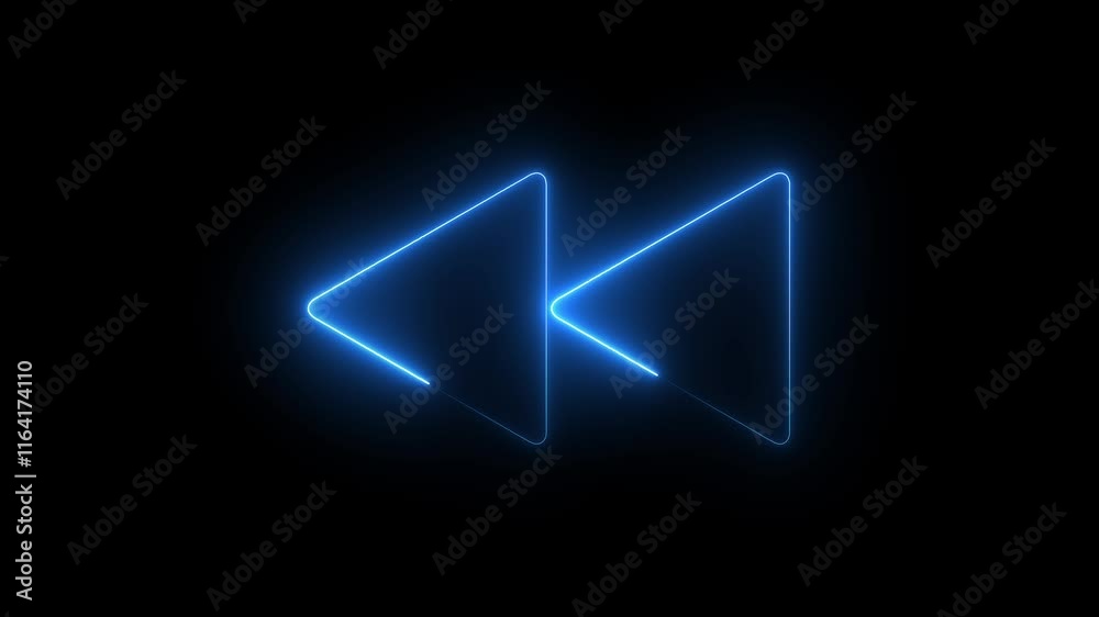 neon Rewind Icon animation with blue color on black background.