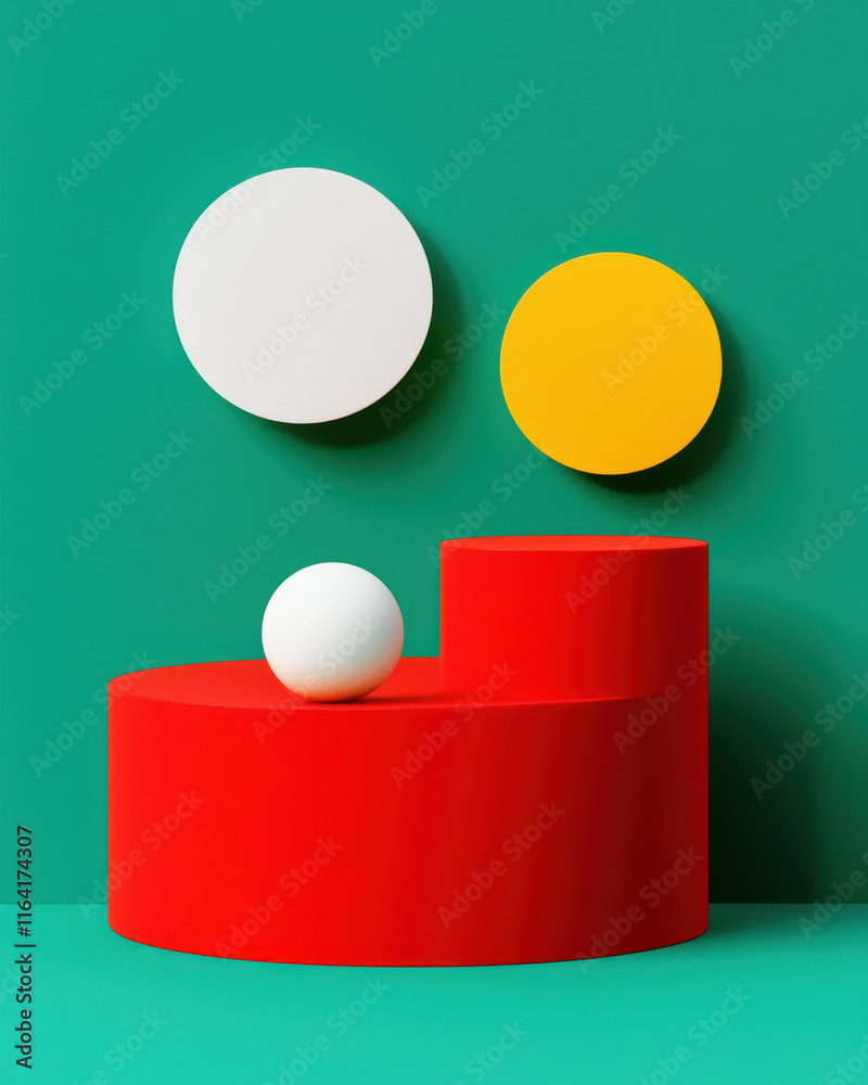 Colorful geometric shapes on vibrant green background Colorful geometric shapes on vibrant green background