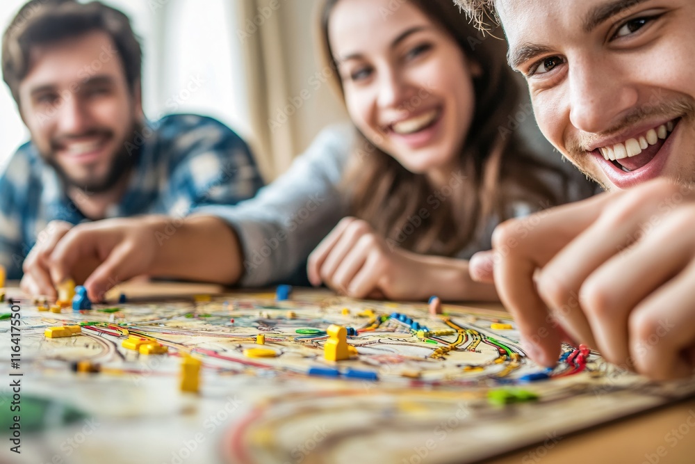 Friends Enjoying a Fun Board Game Night Together with Smiles and Laughter Friends Enjoying a Fun Board Game Night Together with Smiles and Laughter