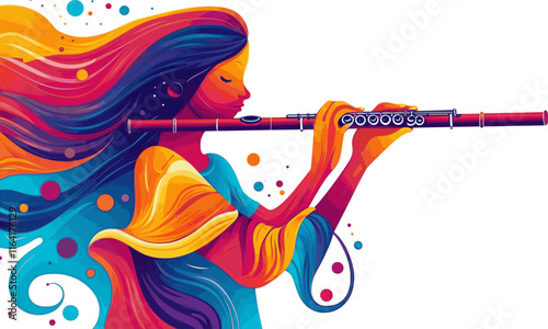 Flute vector style abstract music illustration isolated on white background. Musical instruments with copy space