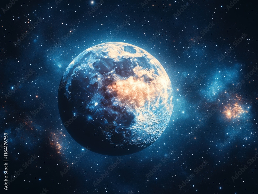 Glowing exoplanet in vibrant nebula.