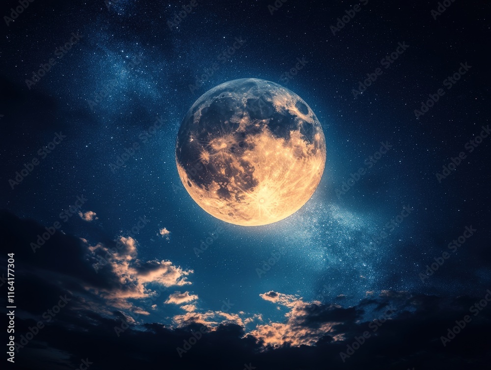 Full moon shining brightly in a night sky filled with stars and clouds. (1) Full moon shining brightly in a night sky filled with stars and clouds. (1)