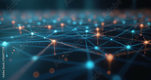 A network of interconnected lines and dots against a dark background, illustrating connectivity, data flow, and the intricate web of modern communication networks in a digital age.