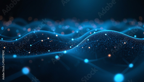 Flowing Network with Glowing Connections: A flowing network featuring glowing connections, representing the seamless integration of technology and information.