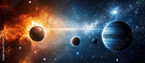 Celestial beauty: planets nestled in a colorful nebula background.