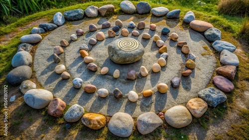 Ancient stone formation with multiple stones placed in a specific pattern , energy alignment, geometric patterns photo