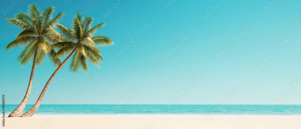 Relaxing beach scene with palm trees tropical ocean view nature photography serene environment horizontal perspective Relaxing beach scene with palm trees tropical ocean view nature photography serene environment horizontal perspective