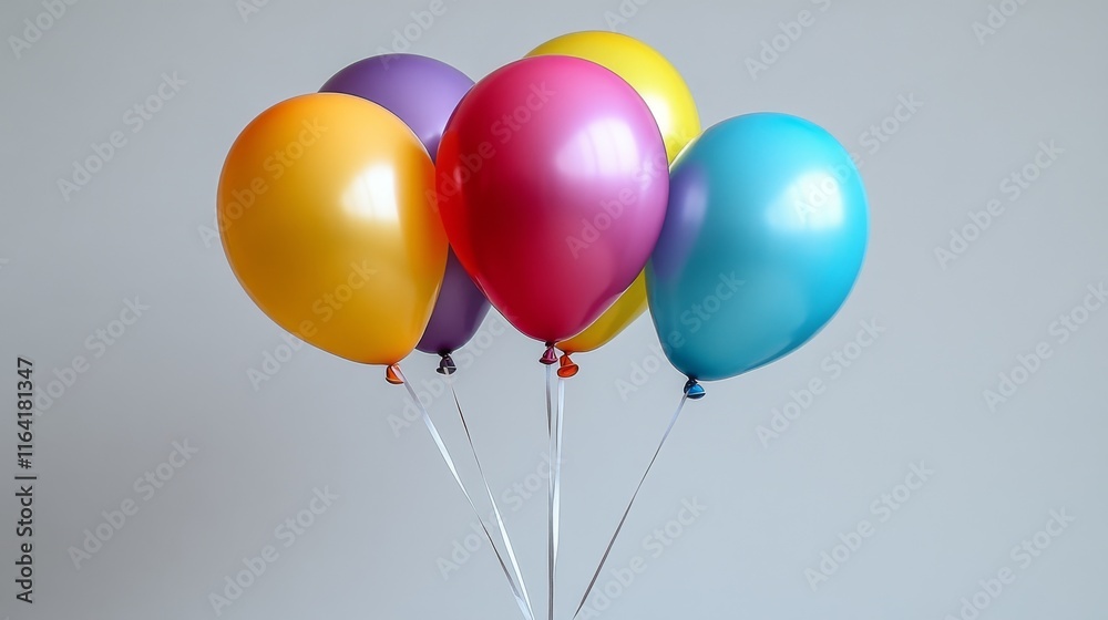 Five colorful balloons bunch on grey background. Five colorful balloons bunch on grey background.