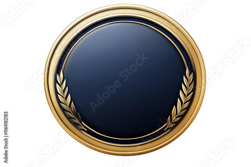  Luxurious blue emblem or medal with a gold colour boarder transparent white background, ideal for awards or premium branding, png