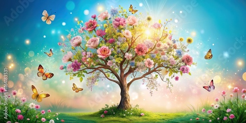 Wallpaper Mural astral tree with blossoming flowers and butterflies,, floral, artificial trees,  floral,artificial trees, ethereal Torontodigital.ca