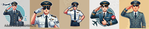 set of vector characters of a pilot saluting