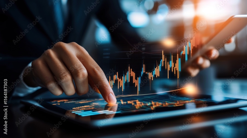 Businessperson Analyzing Financial Data on Tablet and Smartphone Businessperson Analyzing Financial Data on Tablet and Smartphone