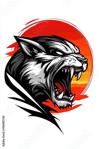 Wallpaper Mural A ferocious stylized wolf's head roars against a fiery sunset backdrop. Torontodigital.ca