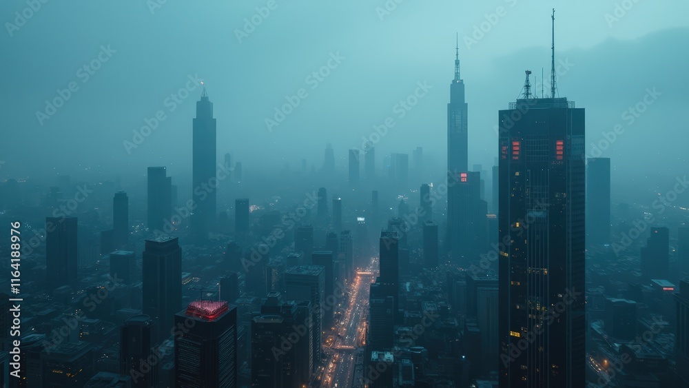 Fototapeta premium Cyberpunk Metropolis: A Rainy Night in the City