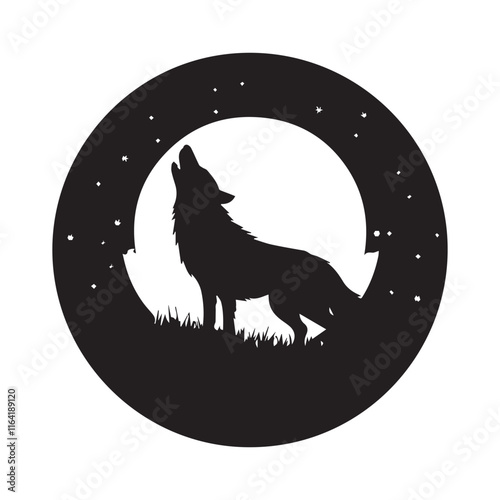 wolf and moon silhouette vector file