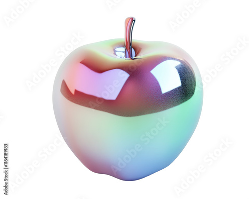 Isolated Holographic Apple with Iridescent Shine photo