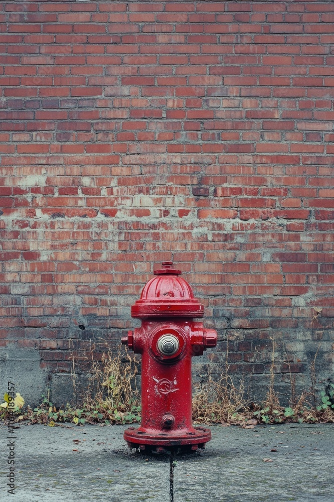 Red Fire Hydrant on Brick Wall Red Fire Hydrant on Brick Wall