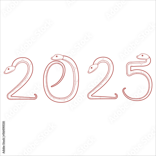 Chinese 2025 Contour New Year Numeric. Zodiac Asia Silhouette Snake