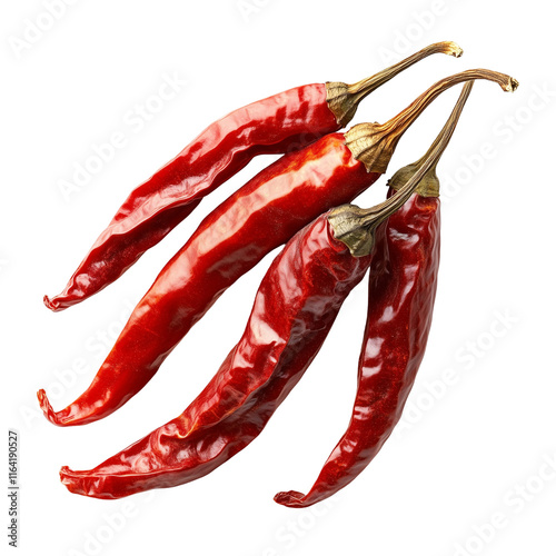 Dried Red Chili Peppers Isolated on White and Transparent Background photo