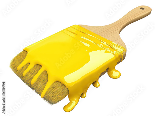 Isolated Paint Brush with Dripping Yellow Paint photo