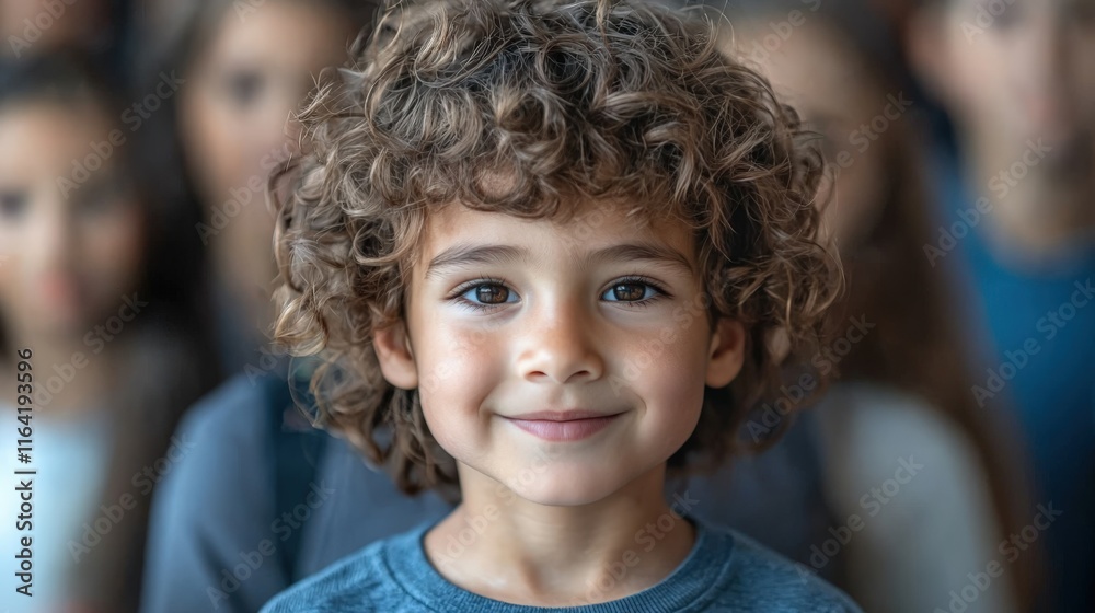 Cheerful Boy with Curly Hair in Focus Cheerful Boy with Curly Hair in Focus