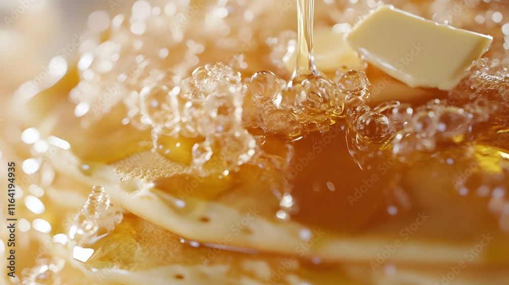 Fluffy Pancakes Stacked with Butter Drizzled in Maple Syrup Fluffy Pancakes Stacked with Butter Drizzled in Maple Syrup
