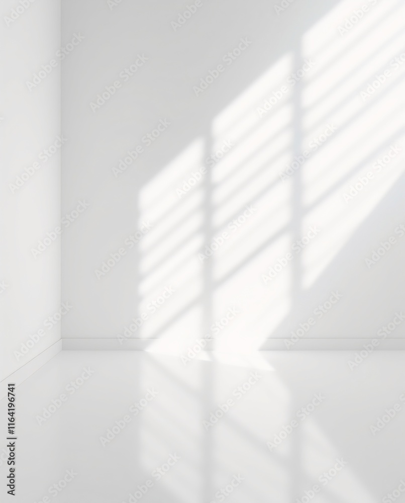 Obraz premium Bright Minimalist Interior with Soft Shadows from Window Blinds