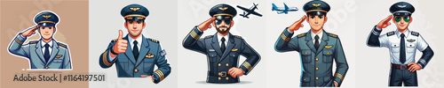 set of vector characters of a pilot saluting
