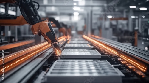 Wallpaper Mural Battery manufacturing assembly line showcasing advanced technology and precision engineering, where skilled workers meticulously assemble components to ensure high-performance energy solutions. Torontodigital.ca