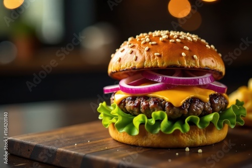 Gourmet burger with sweet onions & rich cheese, food, melted, bestburger photo