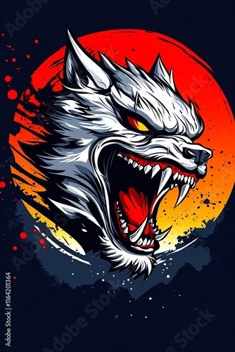 Wallpaper Mural Aggressive wolf head illustration against a fiery sunset backdrop. Torontodigital.ca