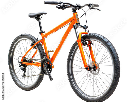 Isolated Orange Mountain Bike Front View photo