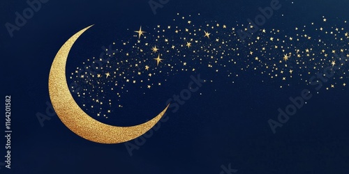 Ramadanthemed card with golden crescent moon and stars photo