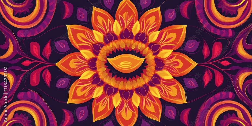 Colorful Diwali rangoli pattern in magenta and saffron Colorful Diwali rangoli pattern in magenta and saffron