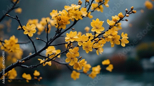 Capture the essence of Easter with vibrant yellow flowers, a symbol of renewal and hope This image represents a heartfelt Easter celebration, though family is not present, it invites reflection on