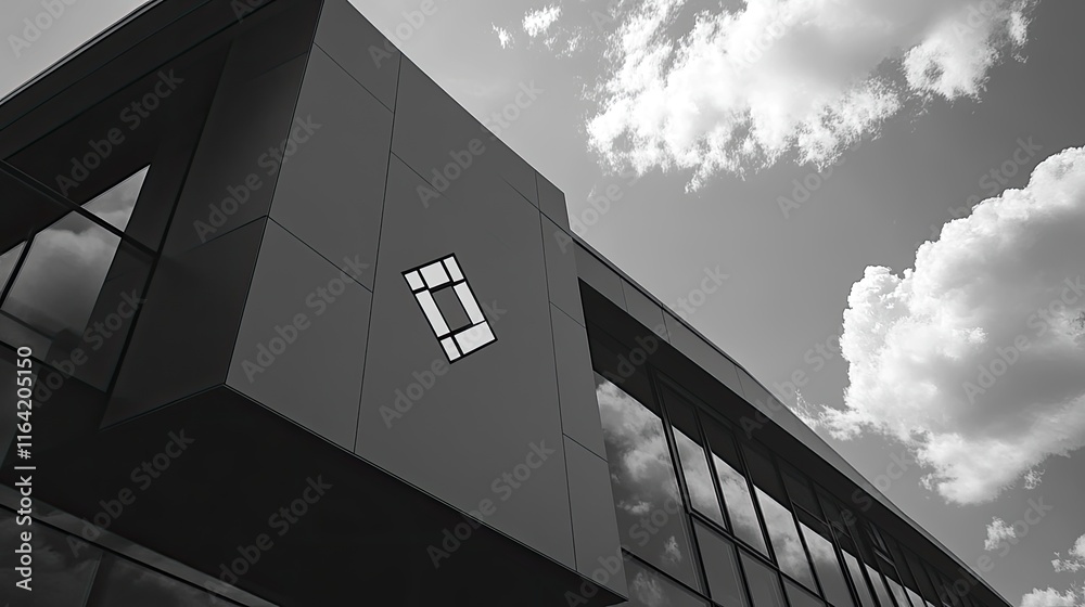 Fototapeta premium Modern building exterior, low angle view, monochrome.