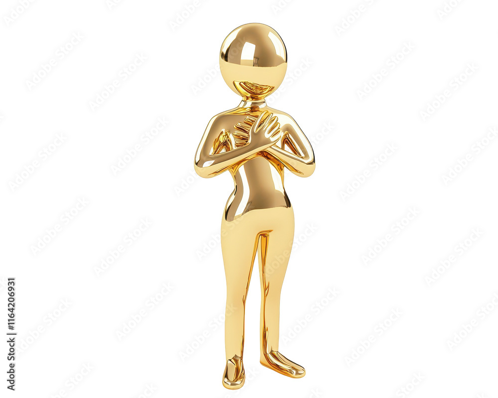 Isolated Golden Figure Praying with Hands on Chest Isolated Golden Figure Praying with Hands on Chest