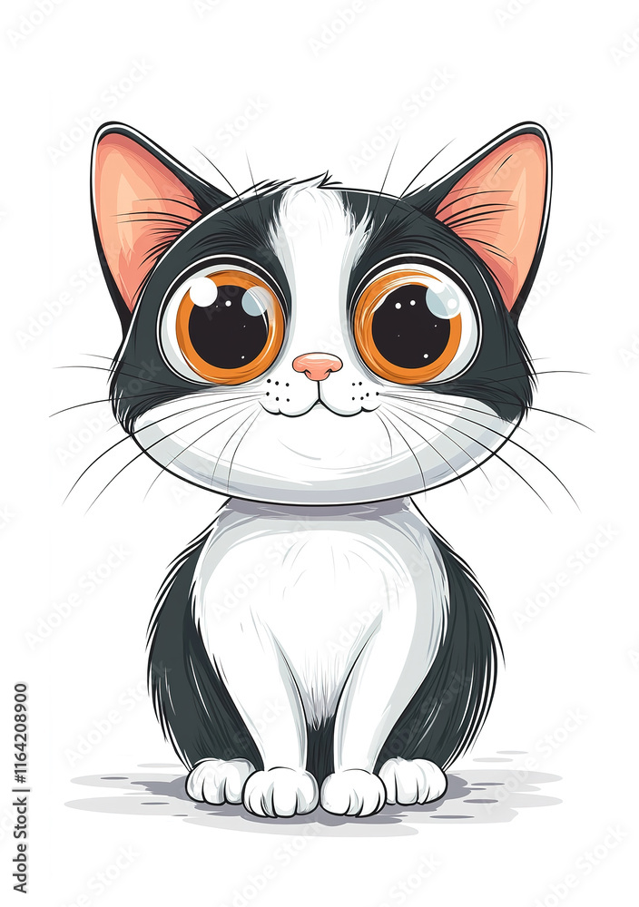 Adorable cartoon cat illustration, big eyes and playful stance, isolated on a clean white background. Adorable cartoon cat illustration, big eyes and playful stance, isolated on a clean white background.