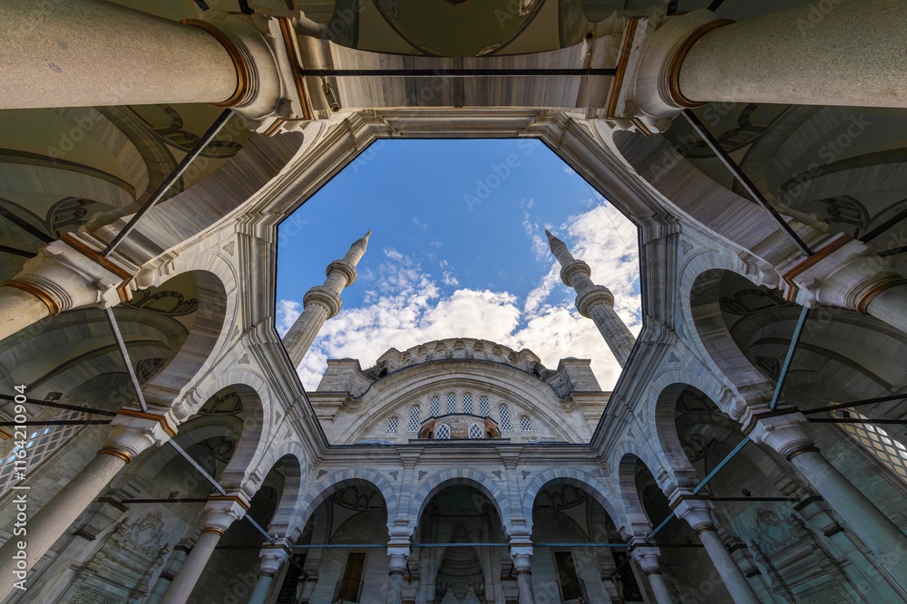 A beautiful view of the Nuruosmaniye Camii, the mosque near the Grand Bazaar in Istanbul, Turkey