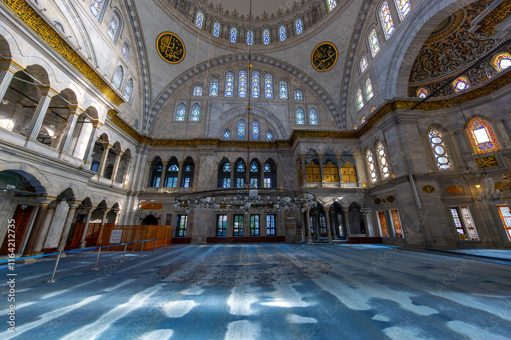 A beautiful view of the Nuruosmaniye Camii, the mosque near the Grand Bazaar in Istanbul, Turkey
